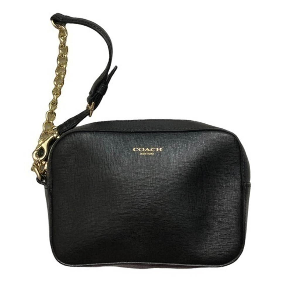 Coach black saffiano leather wristlet bag rare